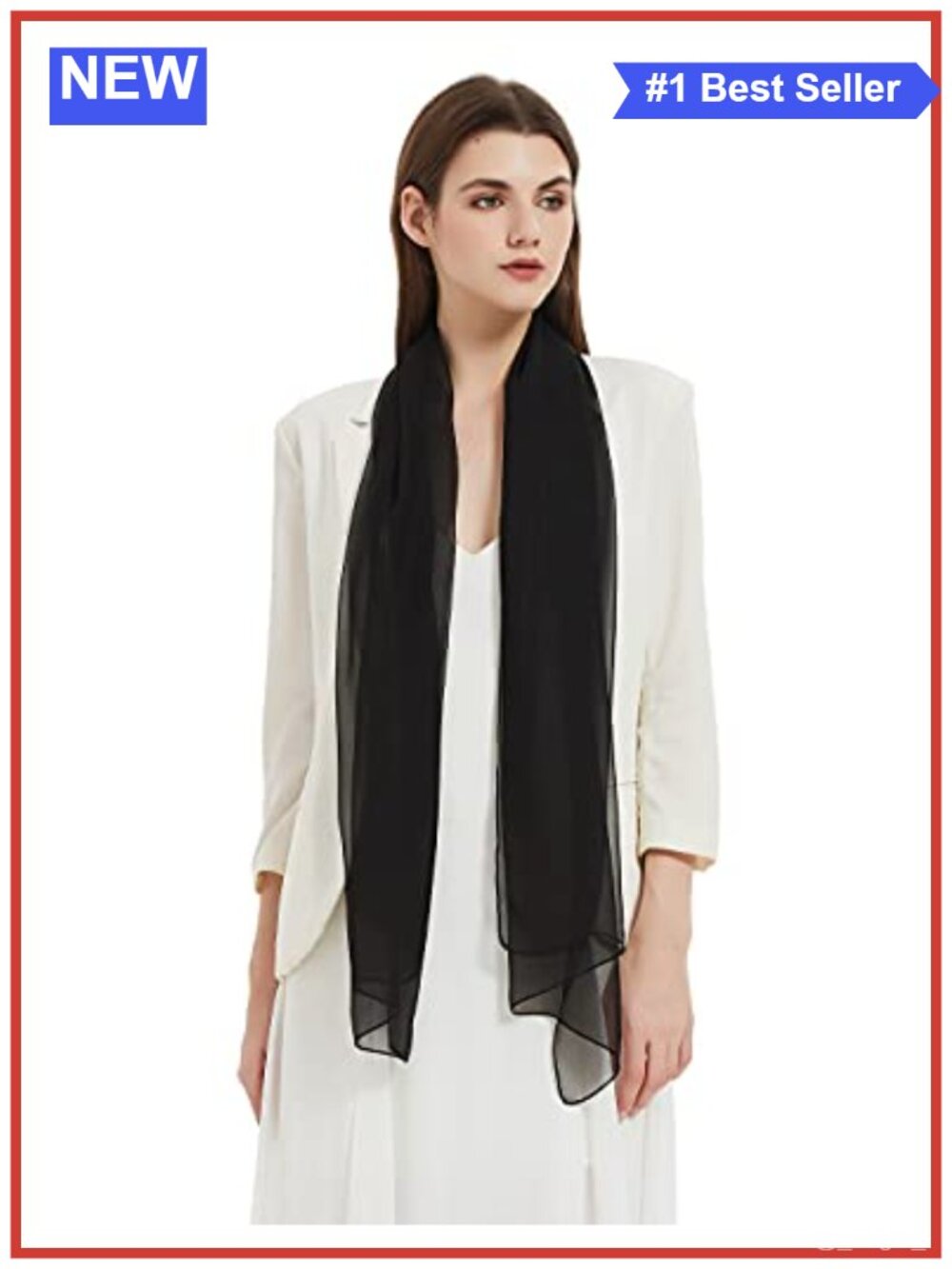 Long Sheer Chiffon Scarf 63x19.7 Silk Polyester Lightweight Wrap
